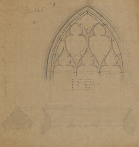 216897 Afbeelding van het ontwerp voor het derde noordelijke venster met tracering van het schip in de Jacobikerk te ...